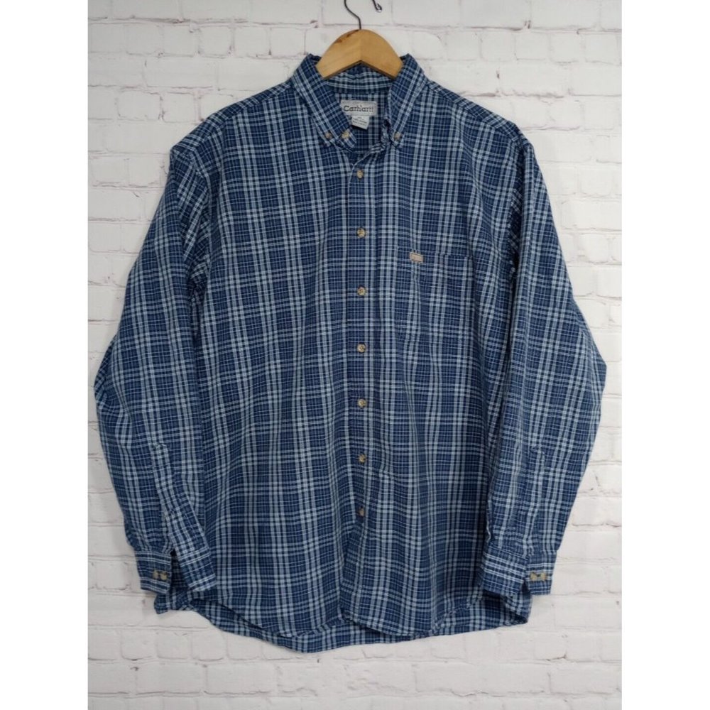 Carhartt S94 Rugged Cotton Long Sleeve Blue Plaid Work Shirt Men's Size XL Tall - Picture 9 of 9